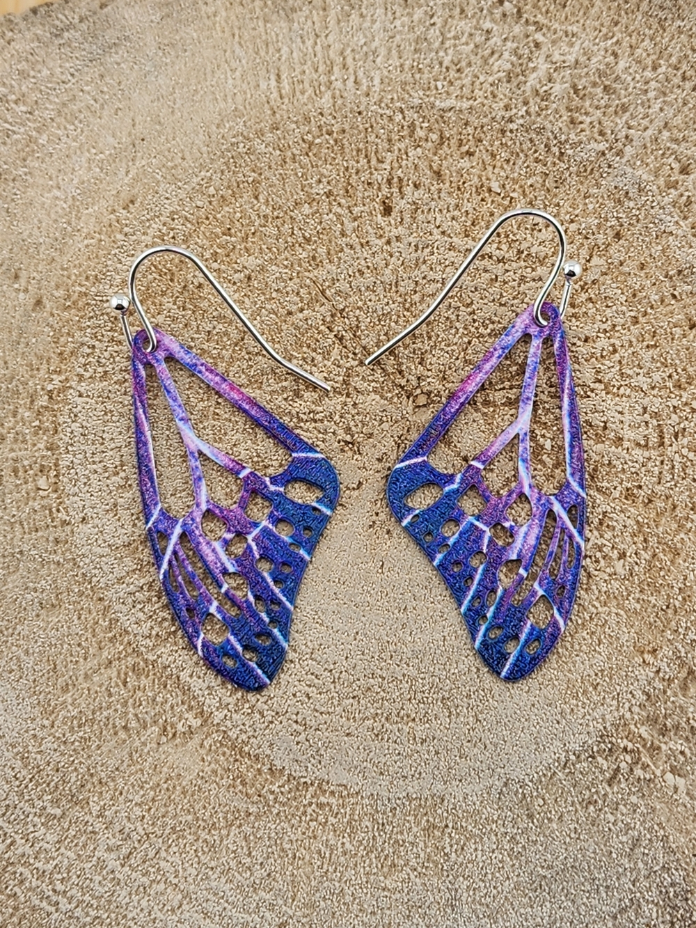 Artisan Purple and Blue Wing Earrings for Women